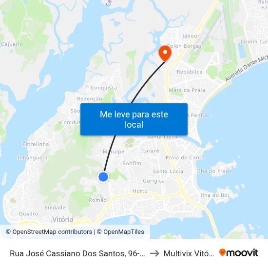Rua José Cassiano Dos Santos, 96-184 to Multivix Vitória map