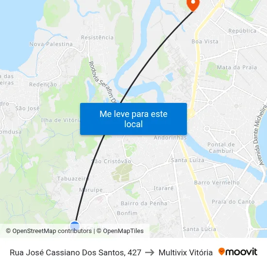 Rua José Cassiano Dos Santos, 427 to Multivix Vitória map