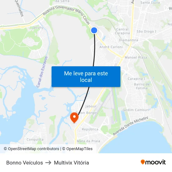 Bonno Veículos to Multivix Vitória map