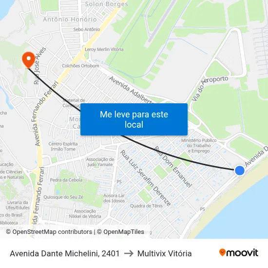 Avenida Dante Michelini, 2401 to Multivix Vitória map