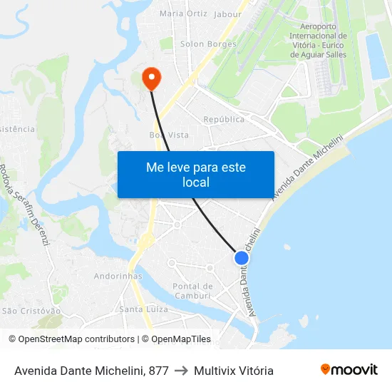 Avenida Dante Michelini, 877 to Multivix Vitória map