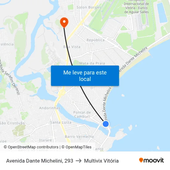 Avenida Dante Michelini, 293 to Multivix Vitória map