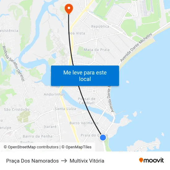 Praça Dos Namorados to Multivix Vitória map