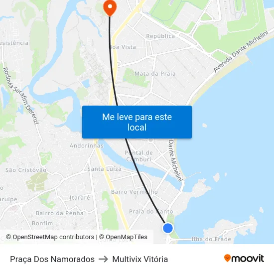 Praça Dos Namorados to Multivix Vitória map