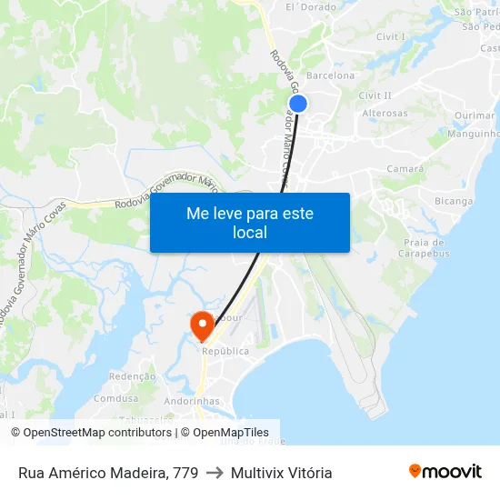 Rua Américo Madeira, 779 to Multivix Vitória map