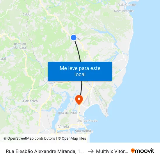 Rua Elesbão Alexandre Miranda, 114 to Multivix Vitória map