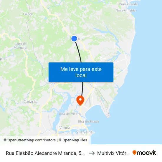 Rua Elesbão Alexandre Miranda, 543 to Multivix Vitória map