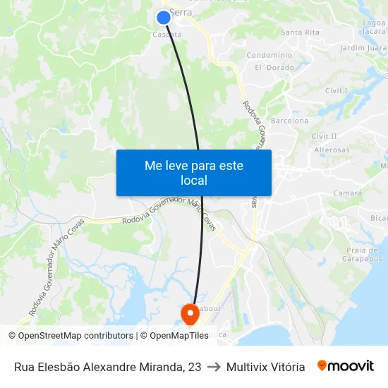Rua Elesbão Alexandre Miranda, 23 to Multivix Vitória map