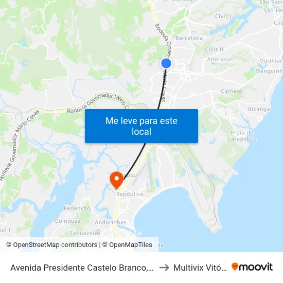 Avenida Presidente Castelo Branco, 285 to Multivix Vitória map
