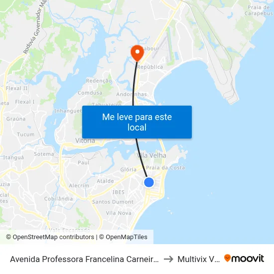 Avenida Professora Francelina Carneiro Setúbal, 296 to Multivix Vitória map