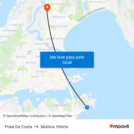 Praia Da Costa to Multivix Vitória map