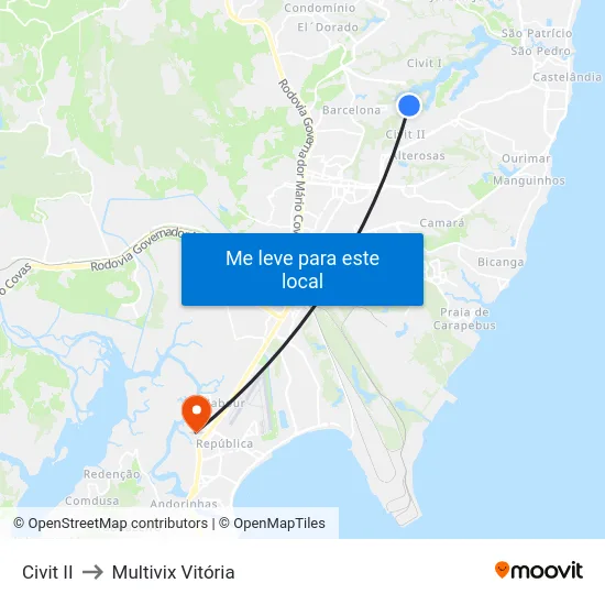Civit II to Multivix Vitória map