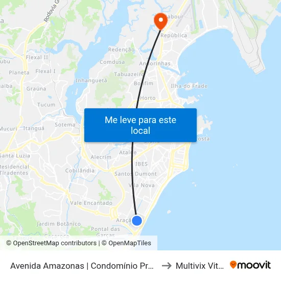 Avenida Amazonas | Condomínio Praia Sol I to Multivix Vitória map