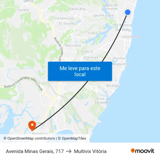 Avenida Minas Gerais, 717 to Multivix Vitória map