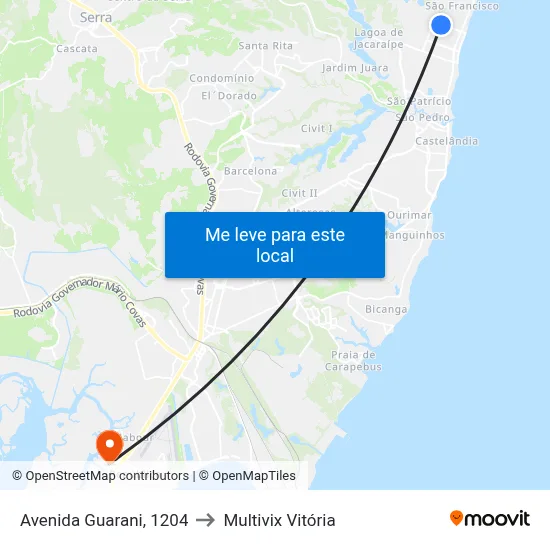 Avenida Guarani, 1204 to Multivix Vitória map