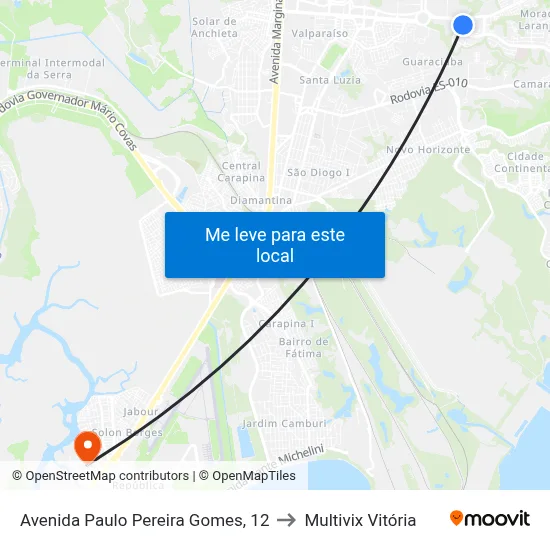 Avenida Paulo Pereira Gomes, 12 to Multivix Vitória map