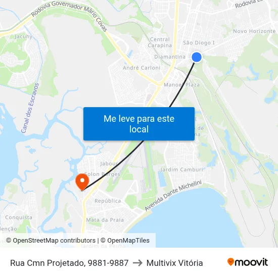 Rua Cmn Projetado, 9881-9887 to Multivix Vitória map