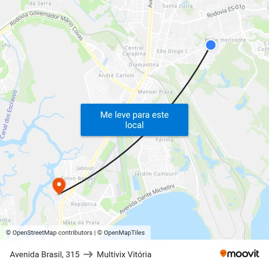 Avenida Brasil, 315 to Multivix Vitória map