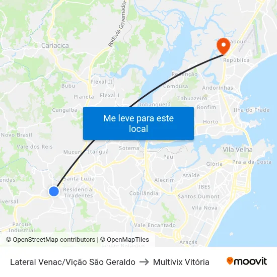 Lateral Venac/Vição São Geraldo to Multivix Vitória map