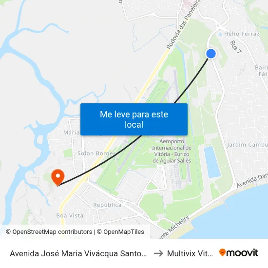 Avenida José Maria Vivácqua Santos, 1250 to Multivix Vitória map