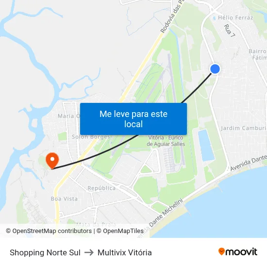 Shopping Norte Sul to Multivix Vitória map