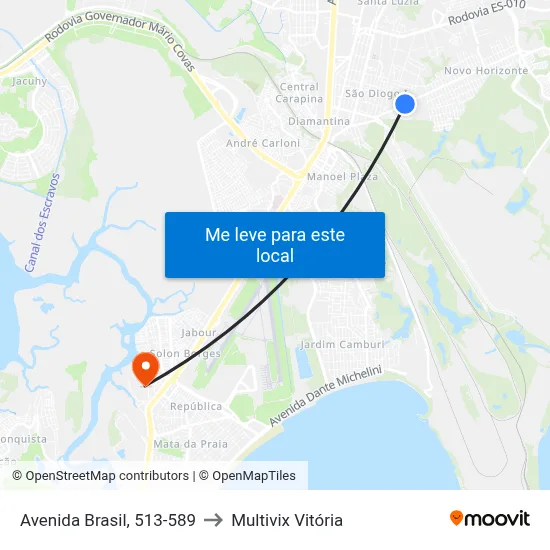 Avenida Brasil, 513-589 to Multivix Vitória map