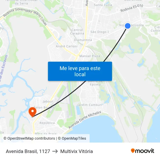 Avenida Brasil, 1127 to Multivix Vitória map