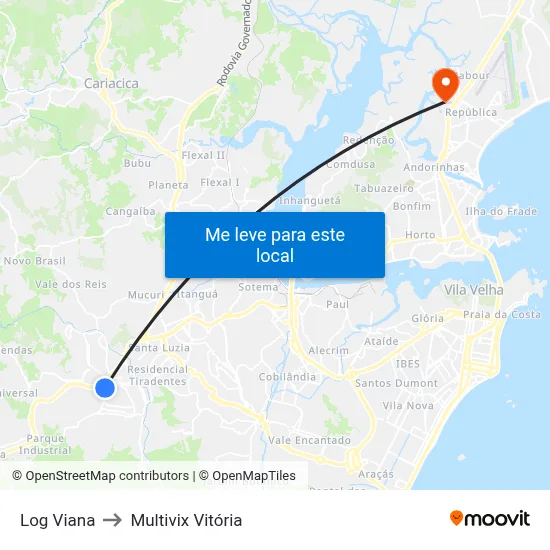 Log Viana to Multivix Vitória map