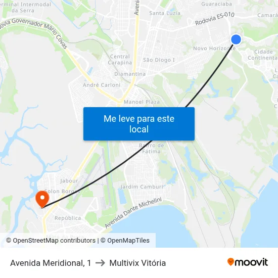 Avenida Meridional, 1 to Multivix Vitória map