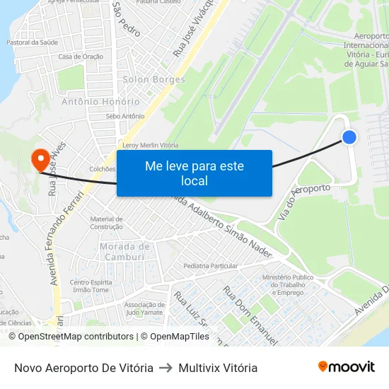 Novo Aeroporto De Vitória to Multivix Vitória map