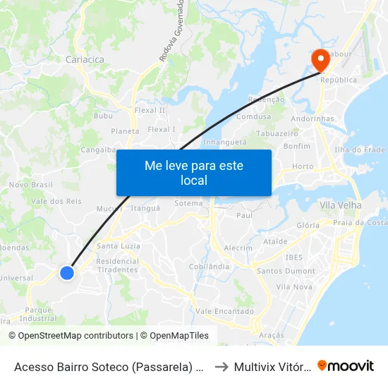 Acesso Bairro Soteco (Passarela) Sul to Multivix Vitória map