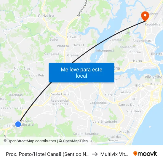 Prox. Posto/Hotel Canaã (Sentido Norte) to Multivix Vitória map