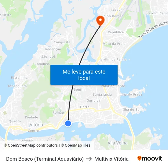 Dom Bosco (Terminal Aquaviário) to Multivix Vitória map