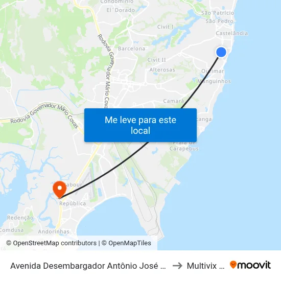 Avenida Desembargador Antônio José Miguel Feu Rosa, 747 to Multivix Vitória map