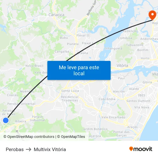Perobas to Multivix Vitória map