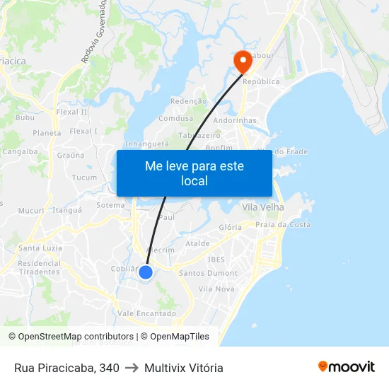 Rua Piracicaba, 340 to Multivix Vitória map