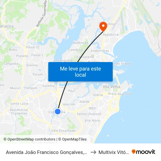 Avenida João Francisco Gonçalves, 750 to Multivix Vitória map