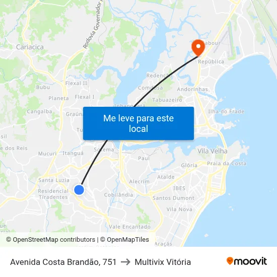 Avenida Costa Brandão, 751 to Multivix Vitória map
