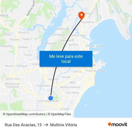 Rua Das Acacias, 15 to Multivix Vitória map