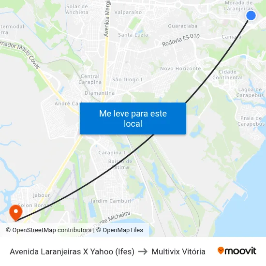 Avenida Laranjeiras X Yahoo (Ifes) to Multivix Vitória map