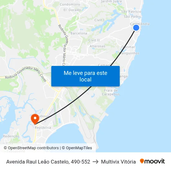 Avenida Raul Leão Castelo, 490-552 to Multivix Vitória map