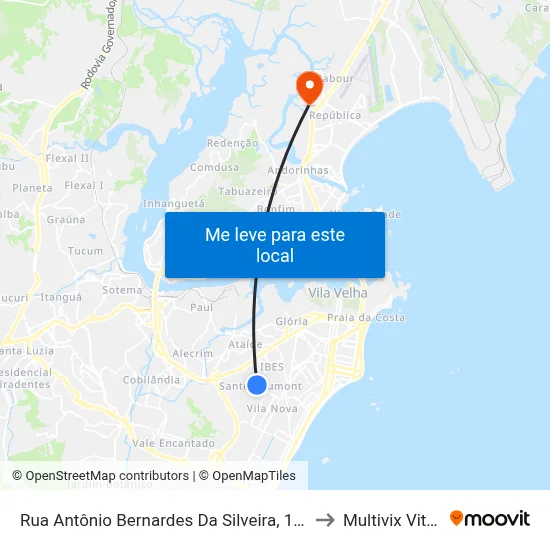 Rua Antônio Bernardes Da Silveira, 117-157 to Multivix Vitória map