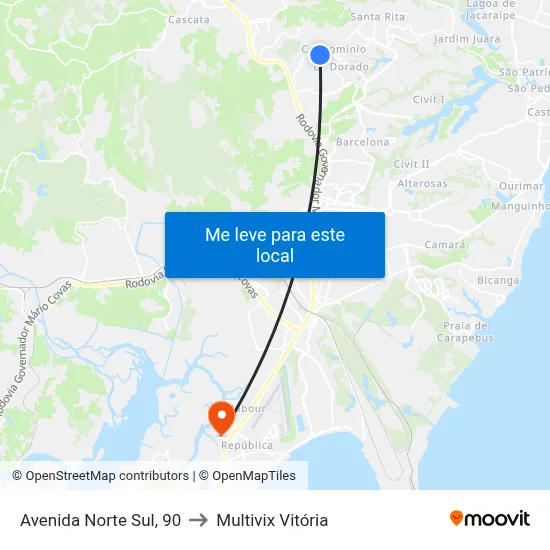 Avenida Norte Sul, 90 to Multivix Vitória map