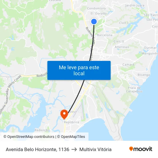Avenida Belo Horizonte, 1136 to Multivix Vitória map