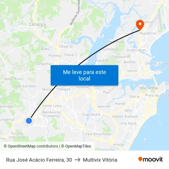 Rua José Acácio Ferreira, 30 to Multivix Vitória map