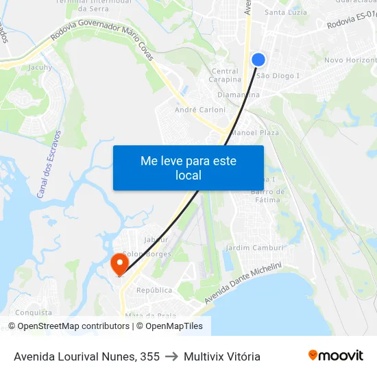 Avenida Lourival Nunes, 355 to Multivix Vitória map