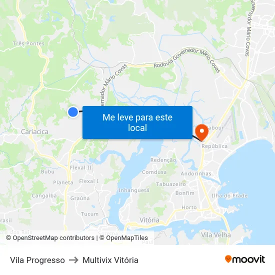 Vila Progresso to Multivix Vitória map