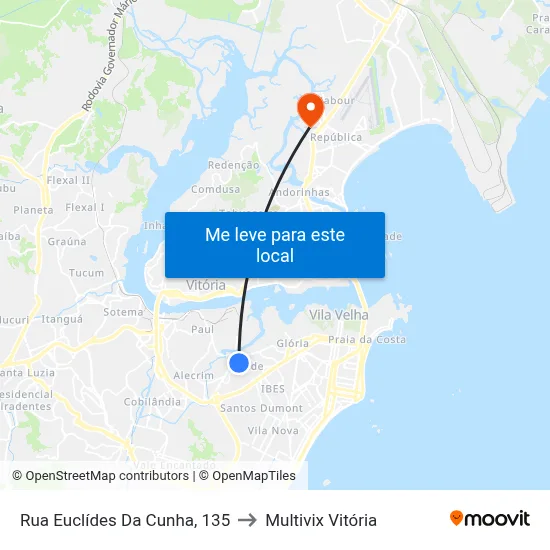 Rua Euclídes Da Cunha, 135 to Multivix Vitória map