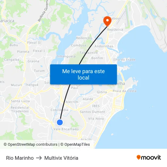 Rio Marinho to Multivix Vitória map