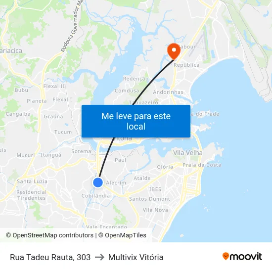 Rua Tadeu Rauta, 303 to Multivix Vitória map